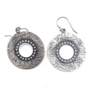 Silpada Sterling Silver & CZ "Full Circle" Textured & Oxidized Disc Earrings